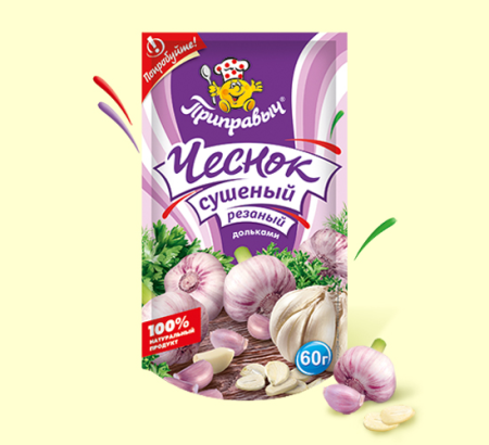 Чеснок сушеный резаный дольками 60г*20шт (Дой-пак) Приправыч